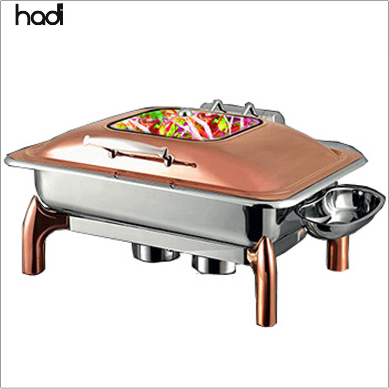 Guangzhou economic oblong roll top hotel restaurant banquet indian copper serving dishes hydraulic chafer food warmer buffet set