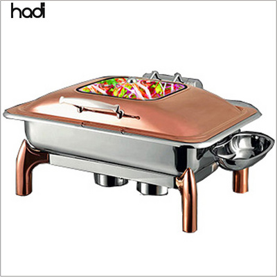 Guangzhou economic oblong roll top hotel restaurant banquet indian copper serving dishes hydraulic chafer food warmer buffet set