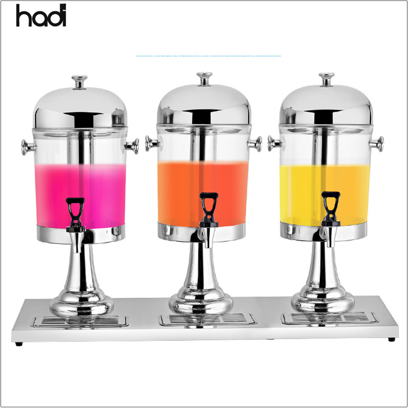 Best Selling Stainless Steel Food Buffet Server Cooling Large Party Drink Dispenser with 3-Tank Acrylic Beverage Dispenser