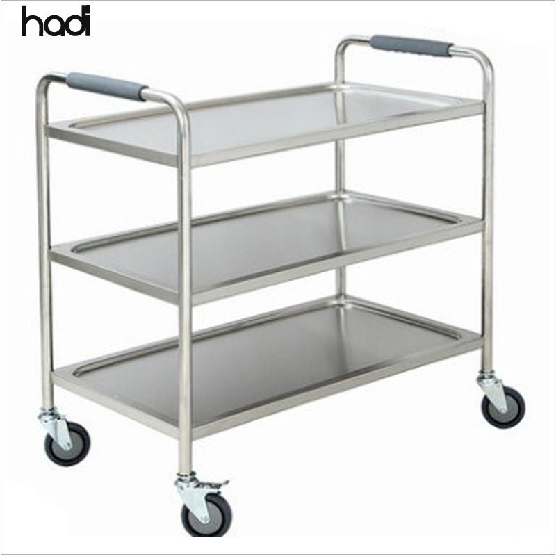 Yiwu restaurant equipment foldable stainless steel hotels catering trolleys commercial 3 tier serving trolley kitchen for sale