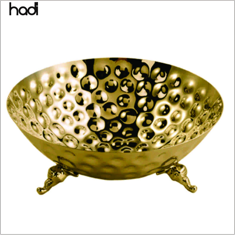 Guangzhou wholesale supplier buffet decoration bowl hammered round salad bowl set german silver fruit bowl stainless for sale