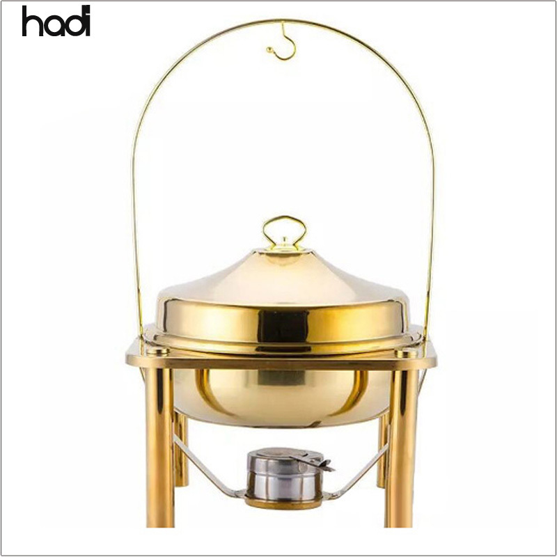 Catering roll top chaffing set gold plated food warmer buffet furnace golden color brass shaffing dish hanging gold chafing dish