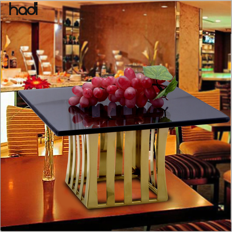 Wedding decoration materials modern stainless steel buffet elevation catering display stands with black glass platter