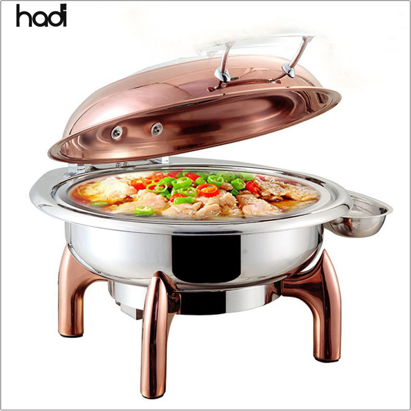 Guangzhou economic oblong roll top hotel restaurant banquet indian copper serving dishes hydraulic chafer food warmer buffet set