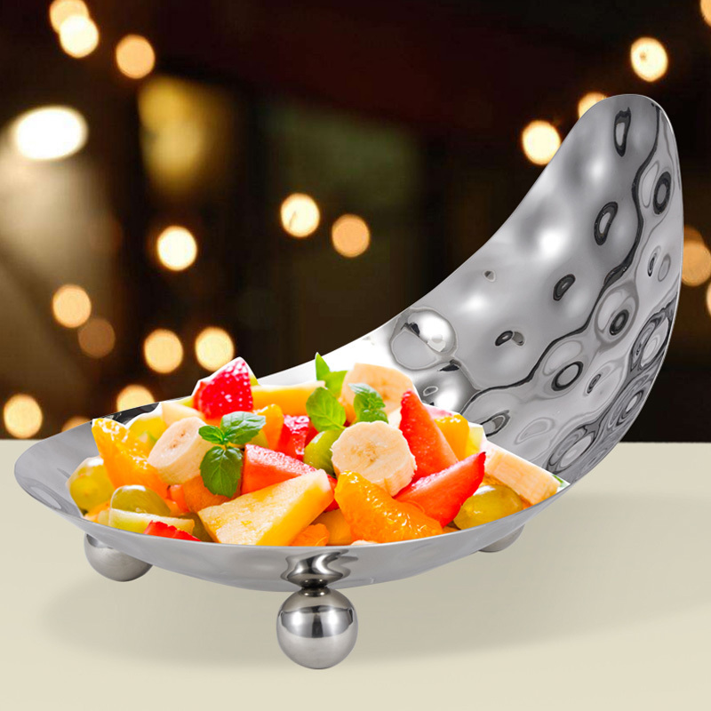 Guangzhou Hadi Catering Supply Oval German Salad Bowl Hammered Stainless Steel Buffet Ware Decorative Fruit Bowl for Sale