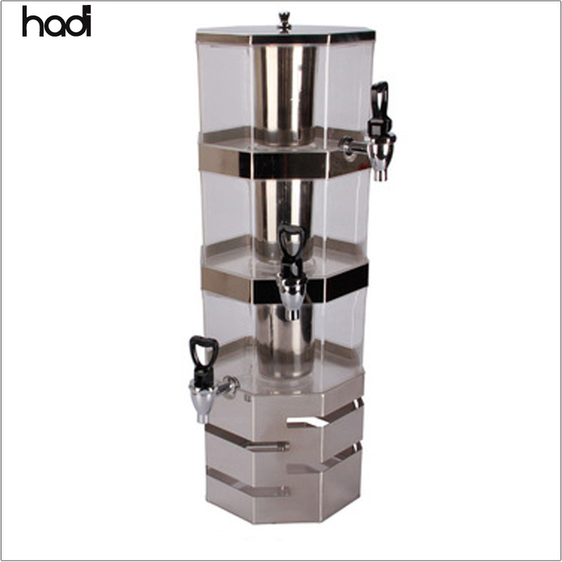 Luxurious catering equipment 3 layer drink tower tabletop dispenser fountain beverage juice plastic acrylic drink dispenser cold