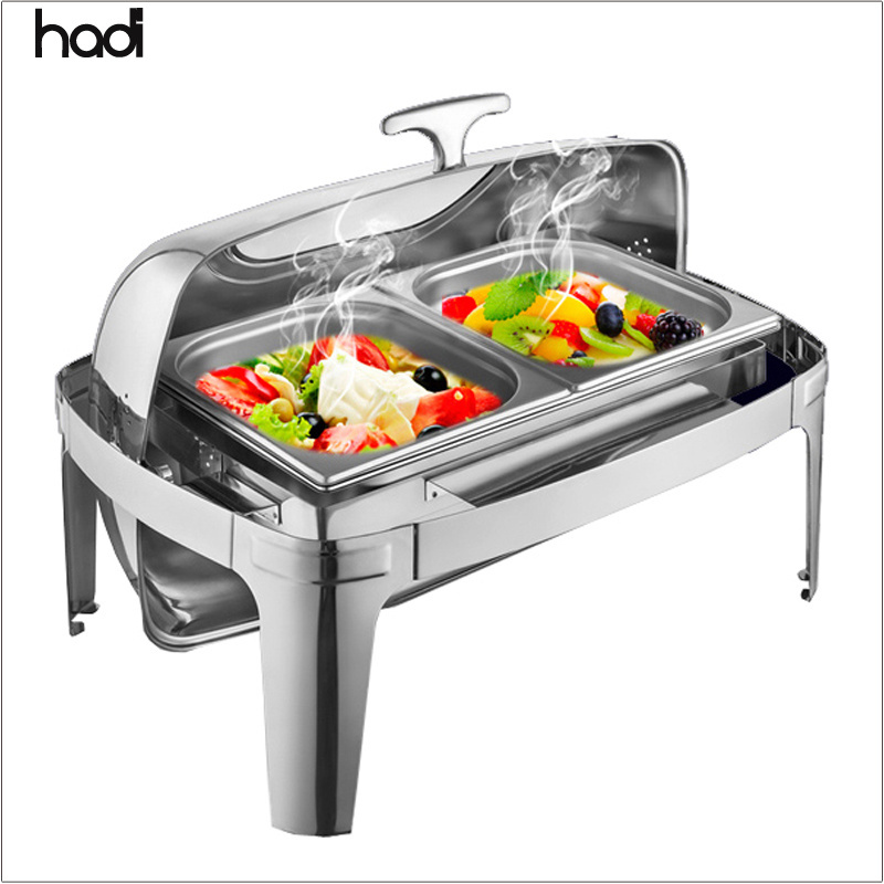 Restaurant ordering 9l  oblong roll top chafing dish high quality stainless steel hotel used chafing dishes with glass window