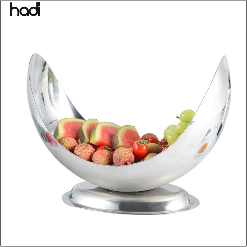 Guangzhou Hadi Catering Supply Oval German Salad Bowl Hammered Stainless Steel Buffet Ware Decorative Fruit Bowl for Sale