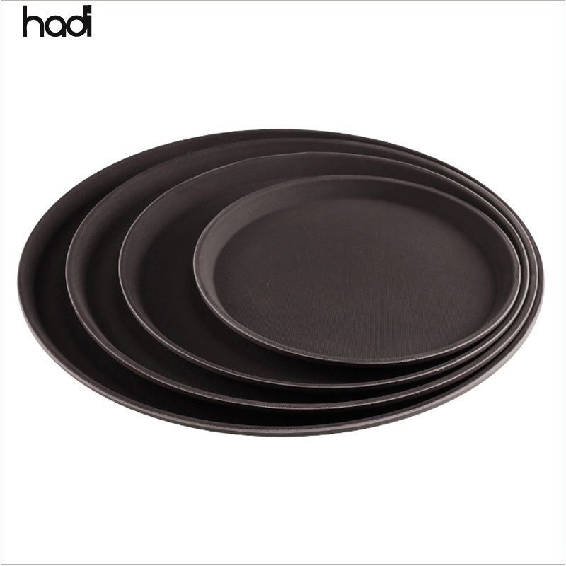 Wholesale cheap hotel and restaurant non slip serving tray fiberglass high quality food tea black anti slip serving tray taizhou