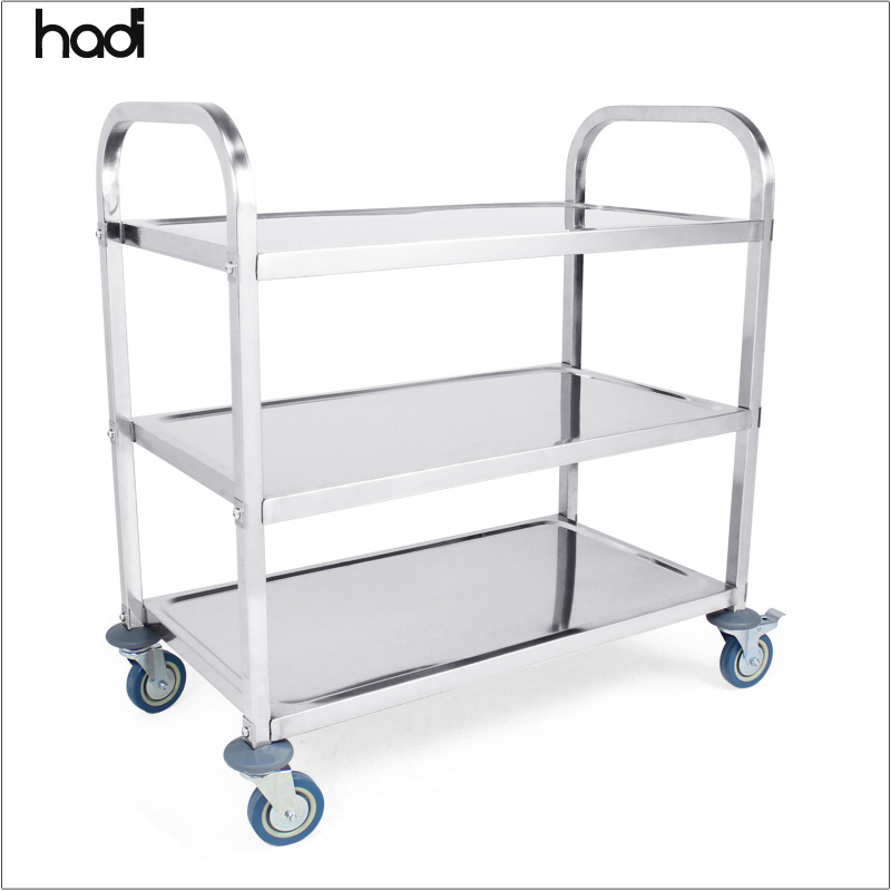 Yiwu restaurant equipment foldable stainless steel hotels catering trolleys commercial 3 tier serving trolley kitchen for sale