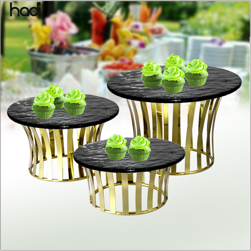 China hadi catering restaurant decorations gold food display stands risers luxury hadi buffet riser stainless