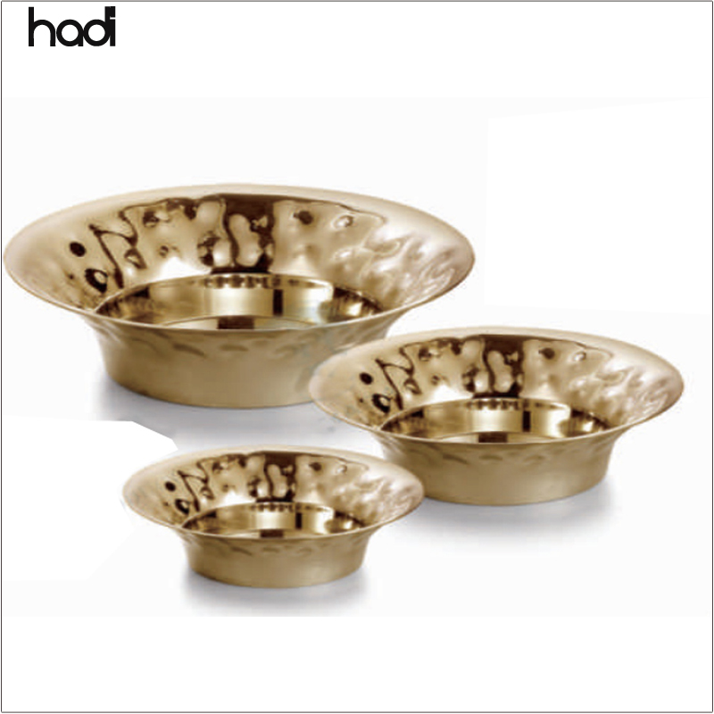 Banquet decoration items cold food salad bowl german silver hammered stainless steel wire large unique fruit bowl