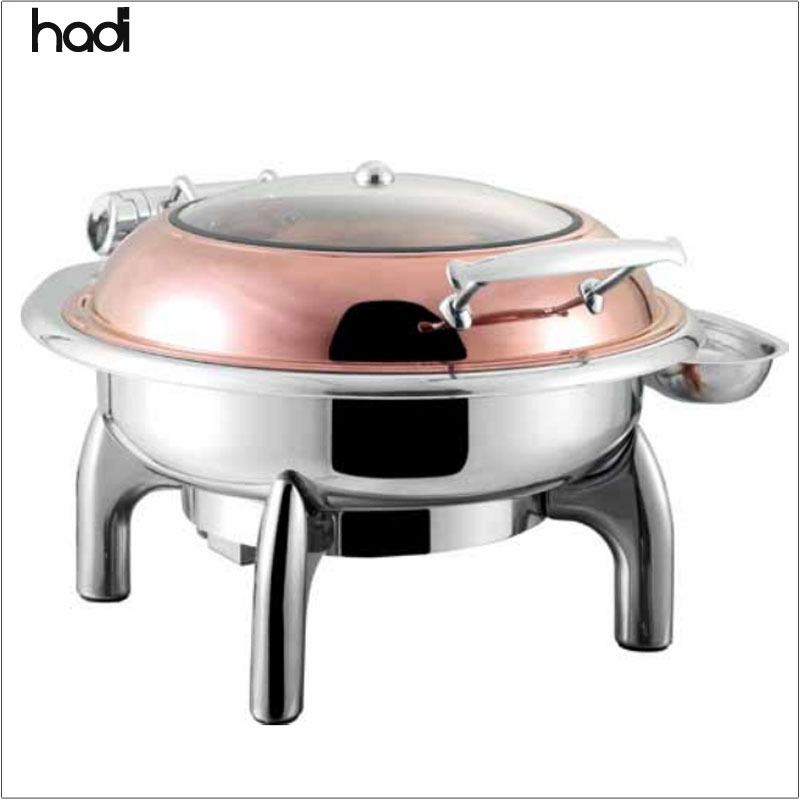 Guangzhou economic oblong roll top hotel restaurant banquet indian copper serving dishes hydraulic chafer food warmer buffet set