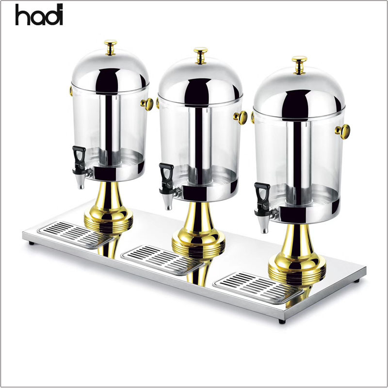 Best Selling Stainless Steel Food Buffet Server Cooling Large Party Drink Dispenser with 3-Tank Acrylic Beverage Dispenser