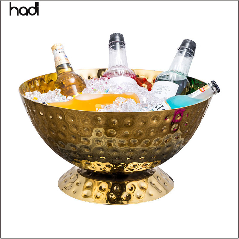 Professional German Catering Salad Bowl Unstackable Luxury round Gold Stainless Steel Hammered Ice Bowl with Disposal Feature