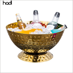 Professional German Catering Salad Bowl Unstackable Luxury round Gold Stainless Steel Hammered Ice Bowl with Disposal Feature