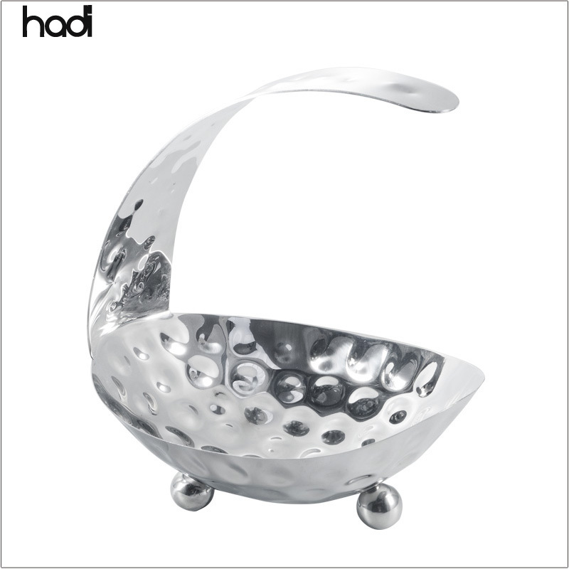 Guangzhou Hadi Catering Supply Oval German Salad Bowl Hammered Stainless Steel Buffet Ware Decorative Fruit Bowl for Sale