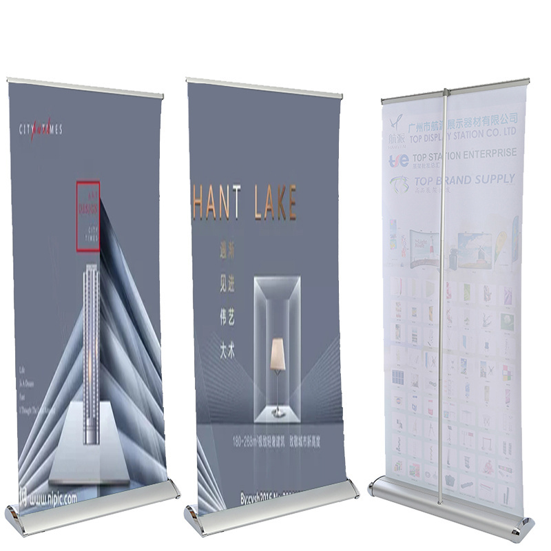 Exhibition trade show roller standee retractable advertising flex display banner wide base aluminum roll up stand for promotion