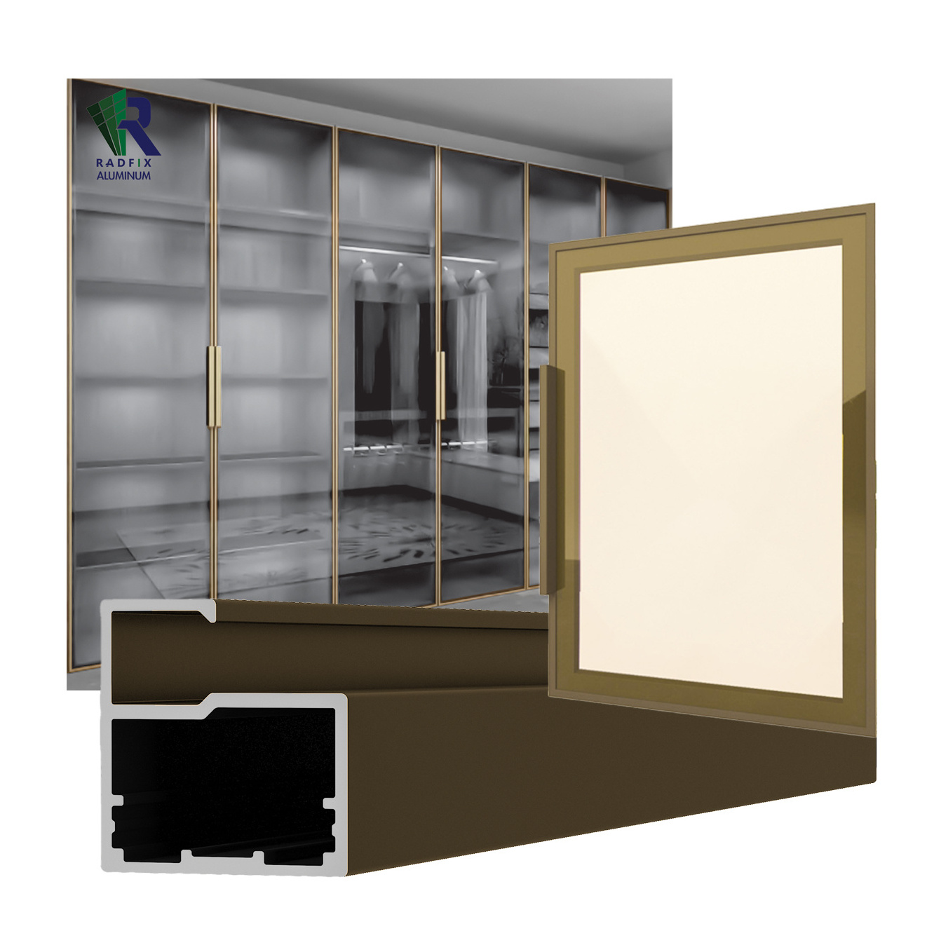 Anodized Minimalist Aluminium Wardrobe Glass Door Profile WIth Handle Aluminum Profile Glass Door Aluminum Frame