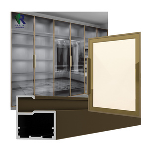 Anodized Minimalist Aluminium Wardrobe Glass Door Profile WIth Handle Aluminum Profile Glass Door Aluminum Frame