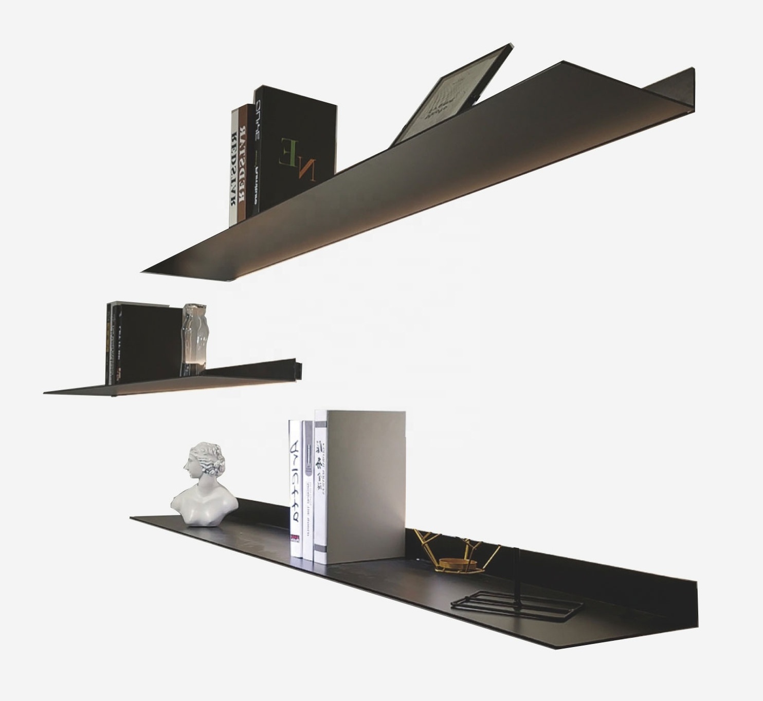 Lightweight Luxury Minimalist Unique Floating Wall Mounted Shelves With Led Lights made from extrude Aluminum profiles