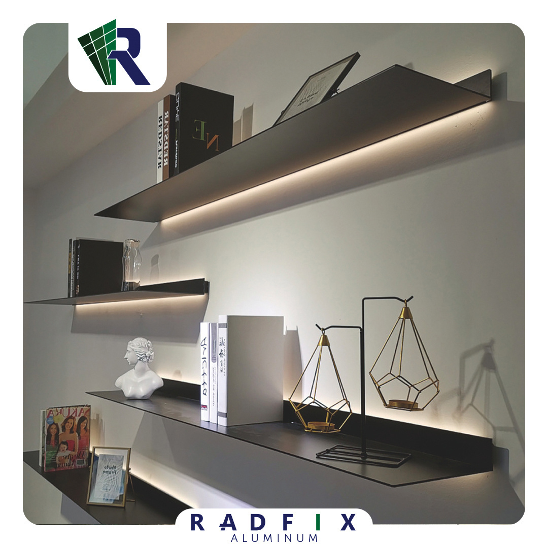 Lightweight Luxury Minimalist Unique Floating Wall Mounted Shelves With Led Lights made from extrude Aluminum profiles