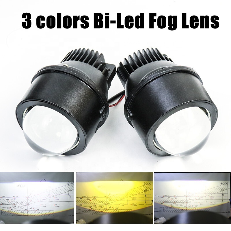 HYML 3 Inch Universal Fog Light Bi Led Projector 3 Colors 5500K 4300K 3000K Bi Led Projector Fog Light for Toyota Headlight