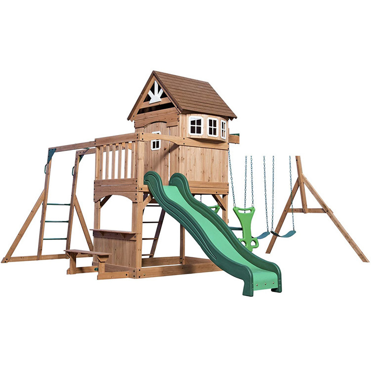 Factory Combined Preschool Toddler Backyard kids Slide Rope Climbing Outdoor play sets Children Wooden Playground With Swing