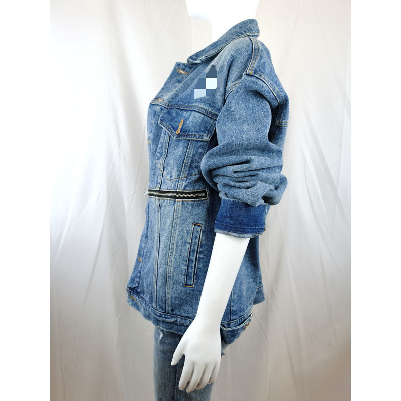 OEM high quality denim jacket for women factory custom fashion design ripped zipper new style blue denim jacket