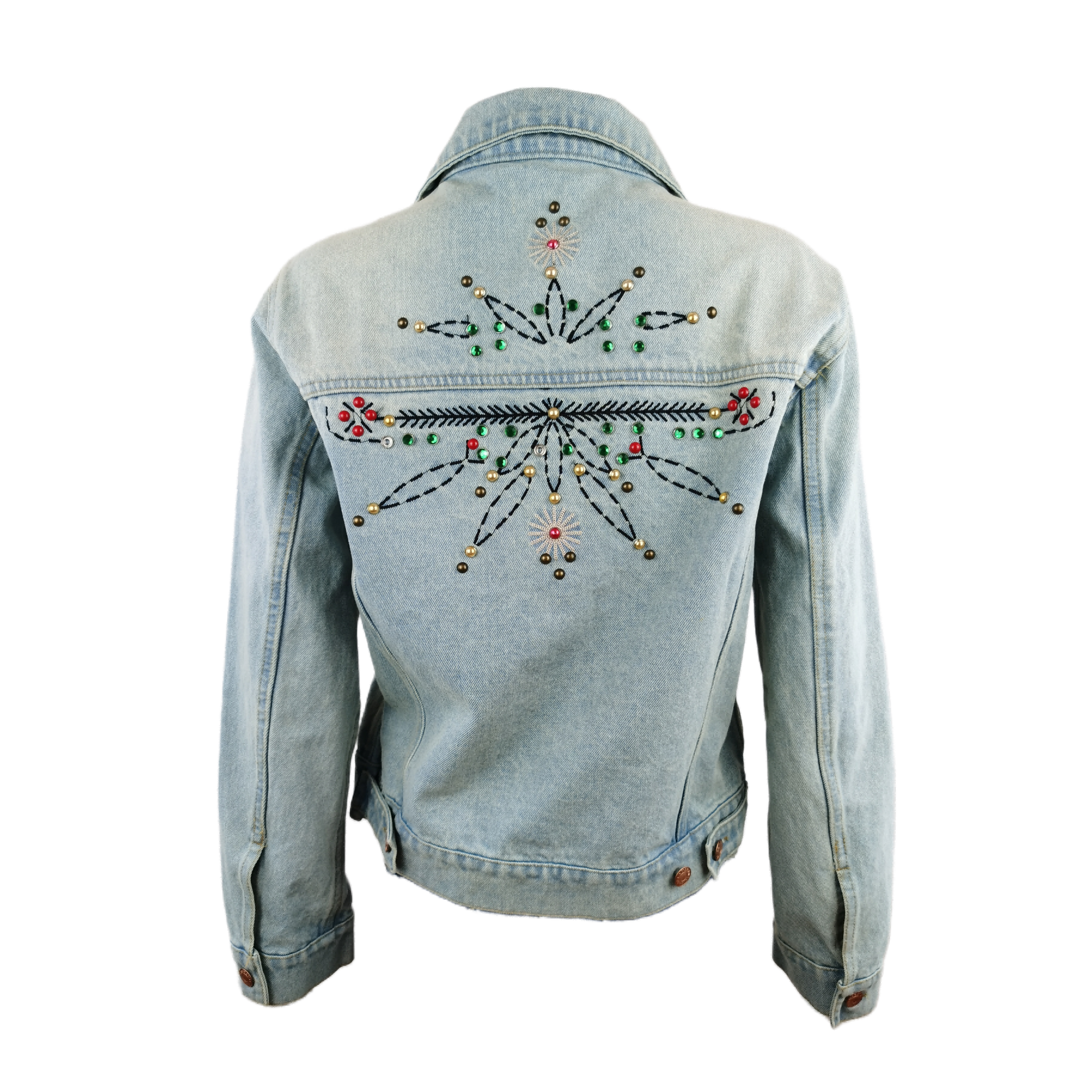 Customized Embroidered and beaded 100% cotton nail bead jeans jacket for women