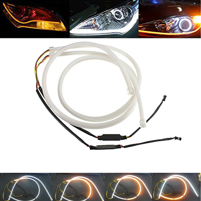 Hotselling 2PCS 60cm Daytime Running Lights Car LED Turn Signal Flexible Headlight Angel Eye DRL Day Light with stream light