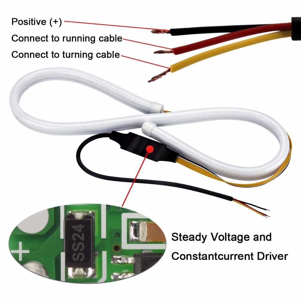 Hotselling 2PCS 60cm Daytime Running Lights Car LED Turn Signal Flexible Headlight Angel Eye DRL Day Light with stream light