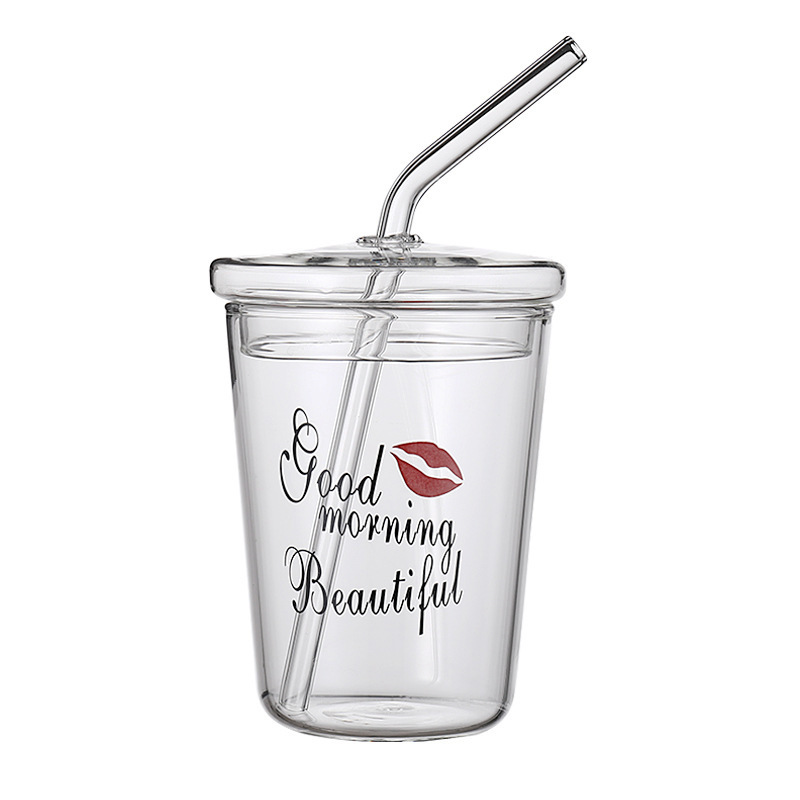 hot seller mr and mrs coffee mugs custom high borosilicate glass suction cup takeaway mug cup with straw  Cover