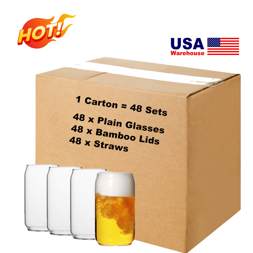 US Warehouse Wholesale 16 oz Custom Logo Libbey  Bamboo Lid with Straw Beer Can Beer Glasses