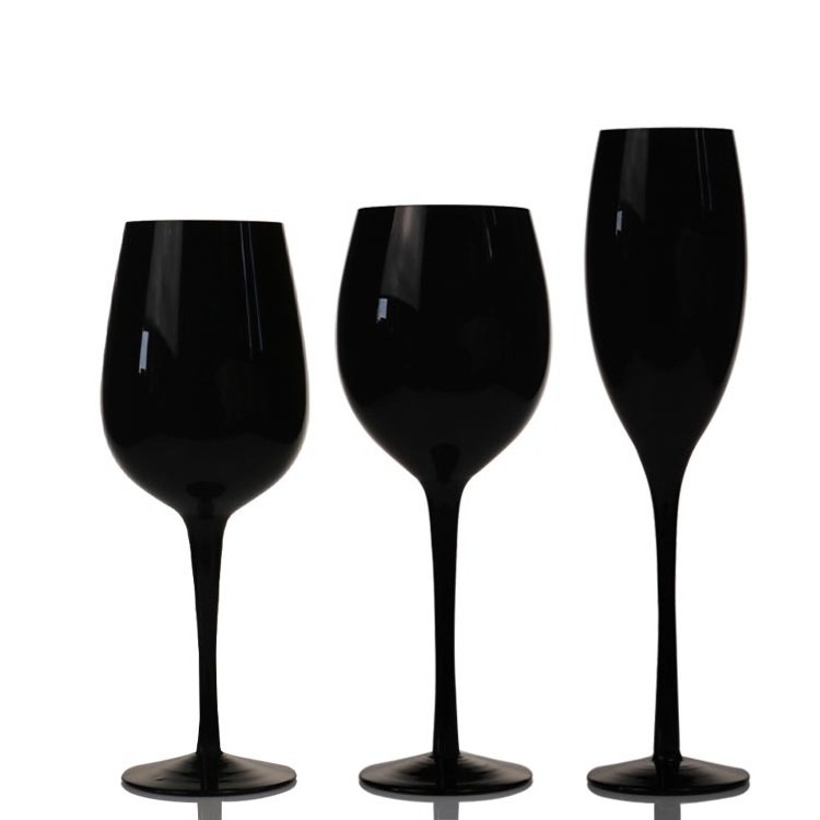 Wholesale Custom Logo 300ml  Colored Champagne Flute Goblet Black Wine Glasses