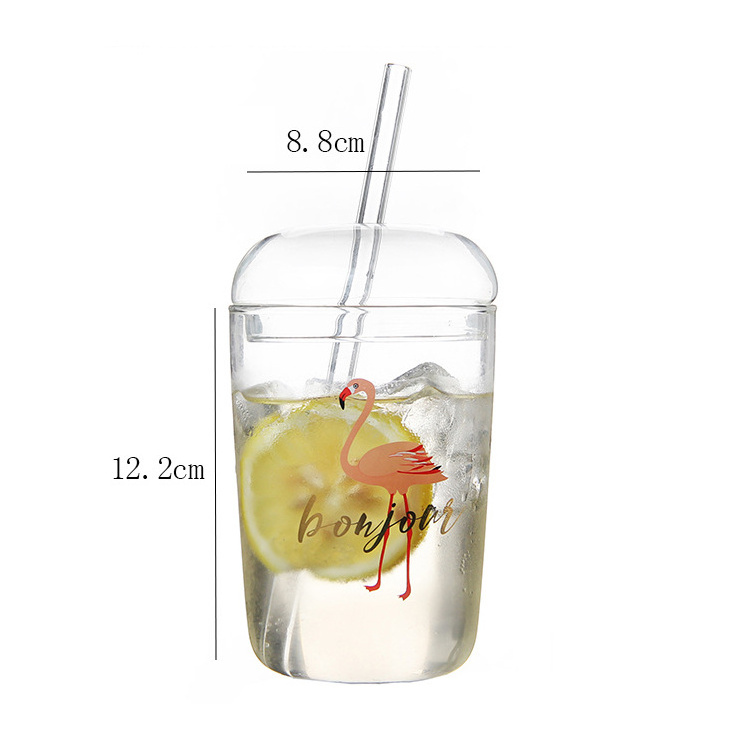 hot seller mr and mrs coffee mugs custom high borosilicate glass suction cup takeaway mug cup with straw  Cover