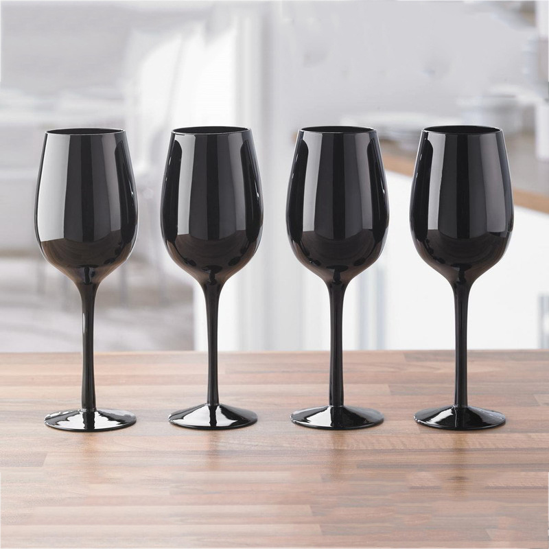 Wholesale Custom Logo 300ml  Colored Champagne Flute Goblet Black Wine Glasses