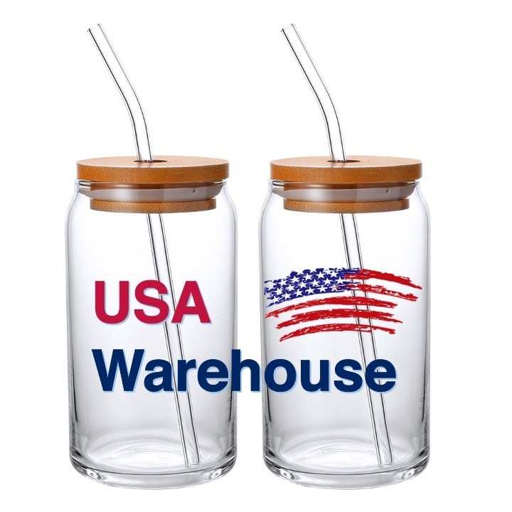 US Warehouse Wholesale 16 oz Custom Logo Libbey  Bamboo Lid with Straw Beer Can Beer Glasses