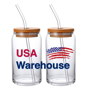 US Warehouse Wholesale 16 oz Custom Logo Libbey  Bamboo Lid with Straw Beer Can Beer Glasses