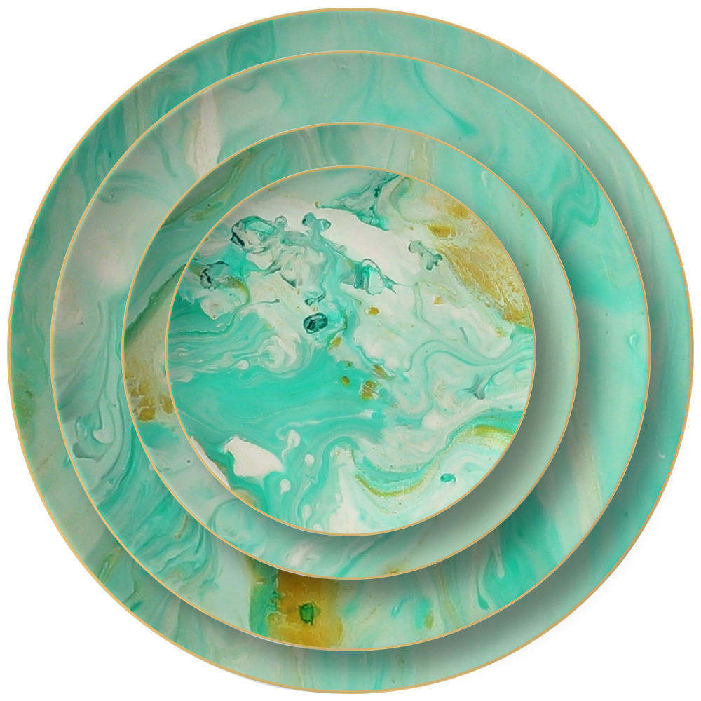 Wholesale dinnerware sets ceramic set dinner tableware green marble pattern bone china dinner plate set