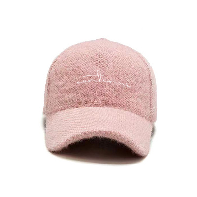 High Quality Custom Logo Embroidery 6 Panel Blank Fuzzy Warm Fur Winter Warm Hats Luxury Women Baseball Caps