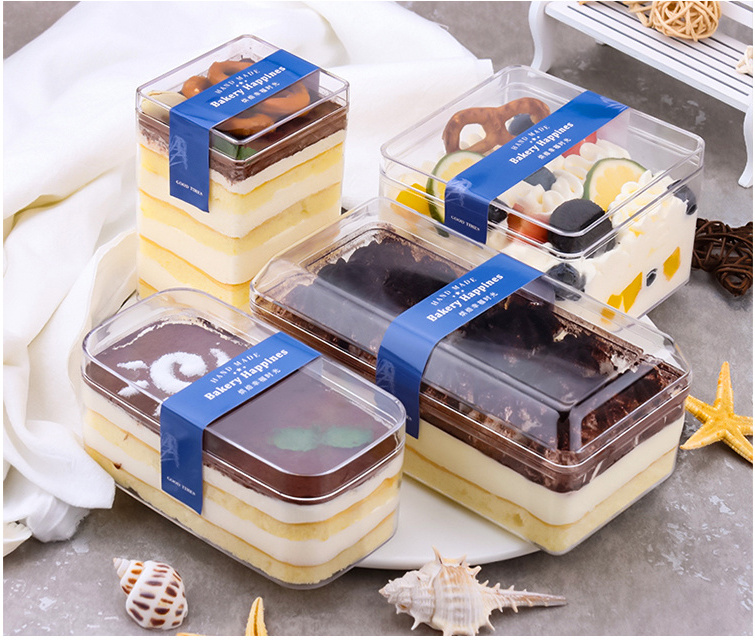 wholesale plastic tiramisu storage transparent square PS container for pastry packaging with lid