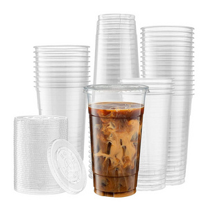 China Factory Custom printed Bubble Tea 500ml 16 24 oz Thick disposable pp boba packaging Plastic Cups with lid