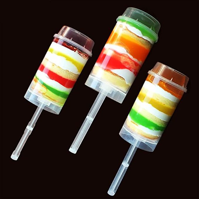 Confetti Poppers Clear Sticks Cake Pops Shooter Plastic Round Shape Push Cake Pop Sticks with Lids