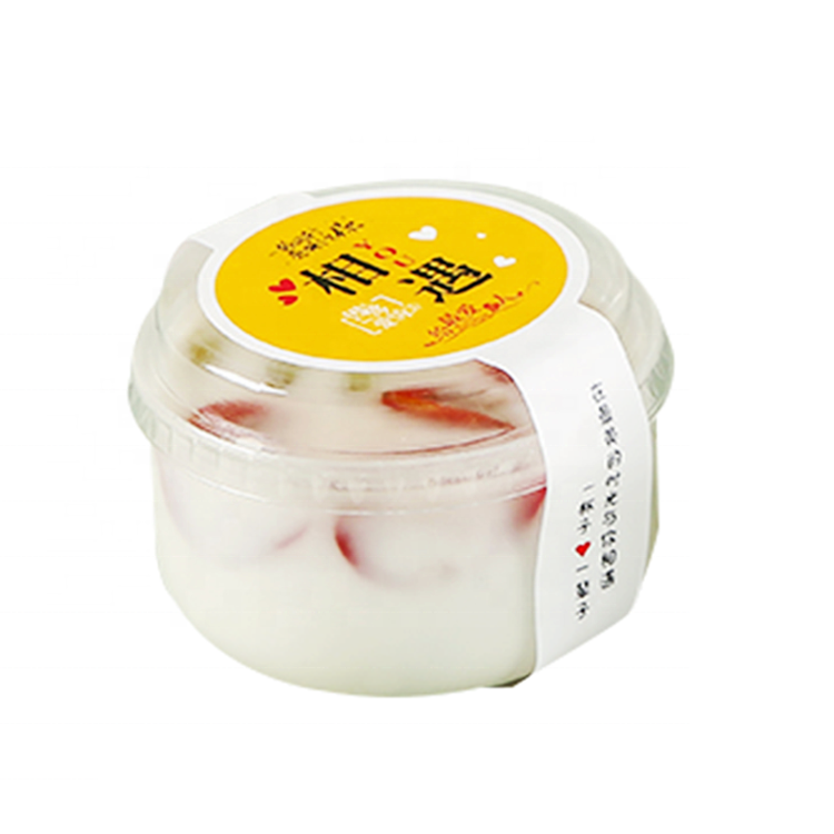 Wholesale transparent bakery round plastic cup 100ml cake box fruit pudding ice cream container with cover dessert cups