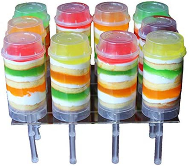 Confetti Poppers Clear Sticks Cake Pops Shooter Plastic Round Shape Push Cake Pop Sticks with Lids