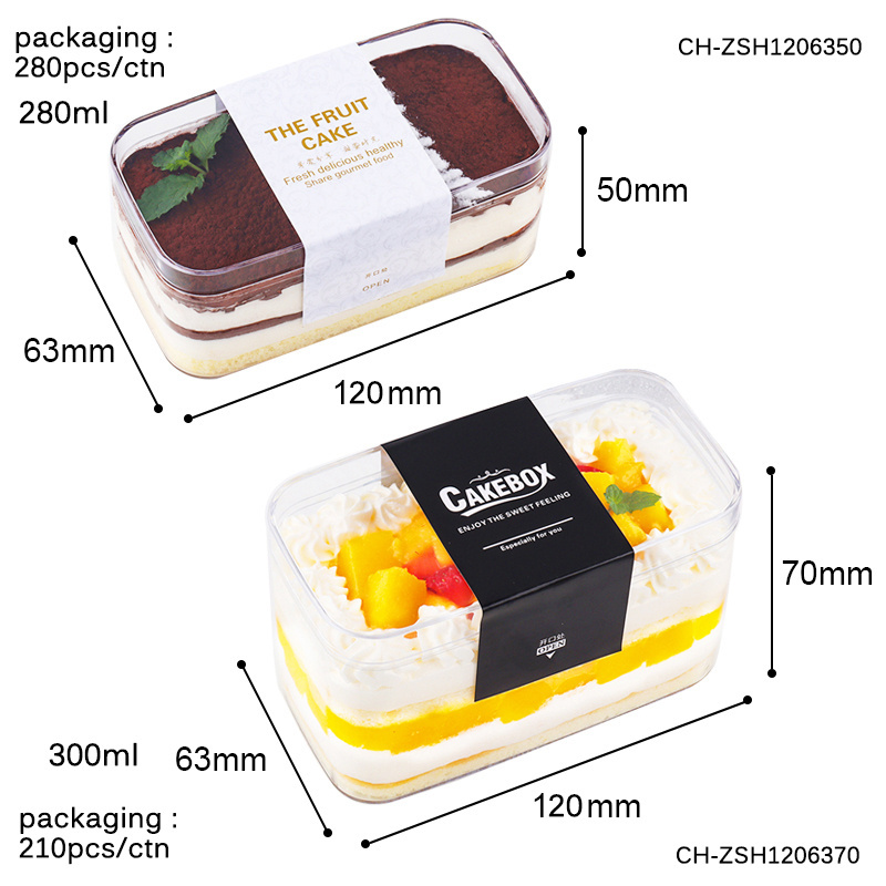 wholesale plastic tiramisu storage transparent square PS container for pastry packaging with lid