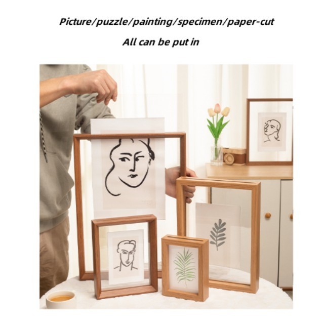 Double Sided Glass Picture Floating Photo Frame Transparent Wooden Art and Acrylic Wood Packing Outer Material Frame