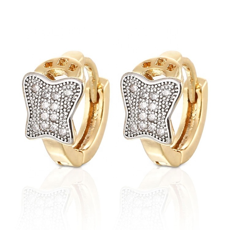 Fashion Princess White Stone White and 18K Gold Plated Huggies CZ Earrings For Women