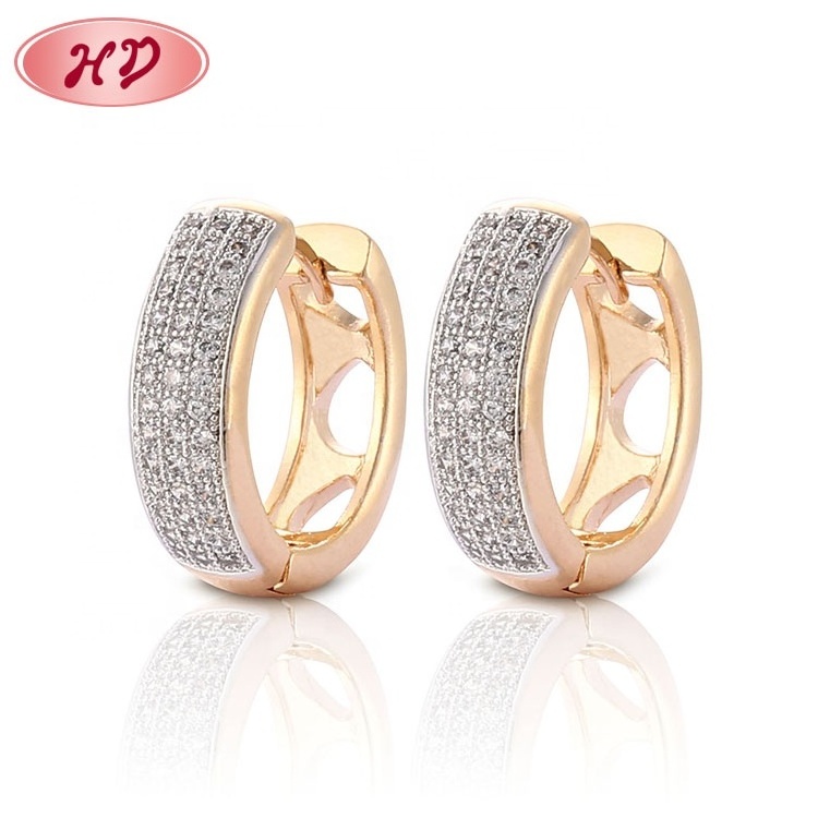 Fashion Princess White Stone White and 18K Gold Plated Huggies CZ Earrings For Women